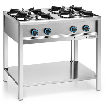 Nagykonyhai 4 égős gázüzemű tűzhely alsó polccal, 23,5 kW | FORGAST FG09452