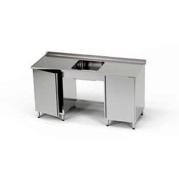 Rozsdamentes asztal 1 medencés mosogatóval és 2 szekrénnyel 160x60x85 cm | FORGAST