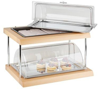Vitrines szerviztál hűtőbetéttel, kétszintes DOPPELDECKER GN 1/1, barna, 60x41x36 cm | APS 11541