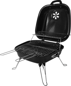 Hordozható faszenes grill fedővel, rács 33x35,5 cm | LUND 99483