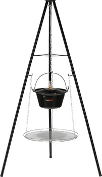 Faszén grill bográccsal, háromlábú állványon, 49 cm átmérőjű ráccsal | LUND 99933
