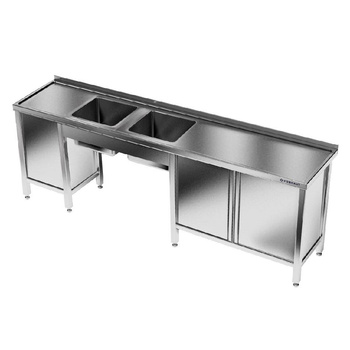 Rozsdamentes acél asztal 2 medencés mosogatóval 270x70x85 cm | FORGAST
