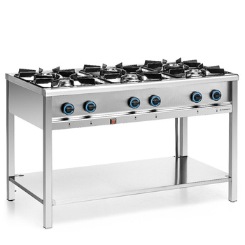 Kereskedelmi gázüzemű konyhai tűzhely 6 égőfejjel, 34,4 kW | FORGAST FG09456
