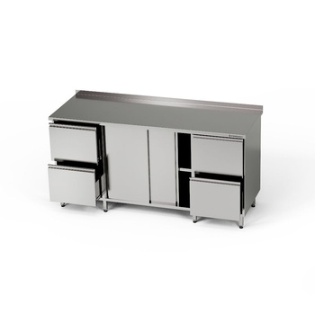 Rozsdamentes munkasztal szekrénnyel és 2 db 2 fiókos blokkal 240x60x85 cm | FORGAST
