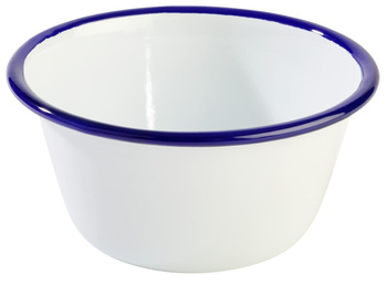 Tál ENAMELWARE, zománcozott, fehér, kék peremmel, 13x6 cm, 500 ml | APS 40638