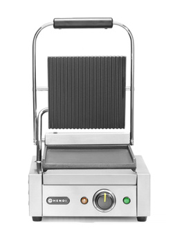 Kontaktgrill egyszeres, sima-bordázott, sütőlap 22x23 cm, 1,8 kW, 230 V | HENDI 263600