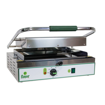 Kontakt panini grill kerámia lapokkal, sima felső, bordázott alsó 40x30 cm, 2 kW, 230 V | FIMAR PV40LR
