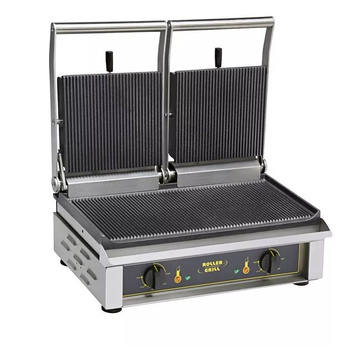 Dupla kontaktgrill, bordázott lapok, 2x2 kW, 53.5x24 cm | ROLLER GRILL MAJESTIC
