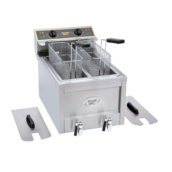 Elektromos 2 medencés olajsütő leeresztőcsappal, 2x8 l, 400 V, 9 kW | ROLLER GRILL RFE 8 D TRI