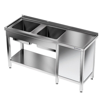 Rozsdamentes asztal 2 medencés mosogatóval 170x70x85 cm | FORGAST