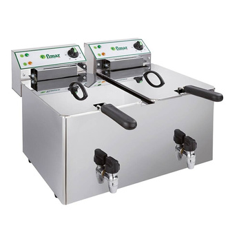 Elektromos olajsütő 2 medencés, leeresztő csappal, 2x8 l, 6 kW, 230 V | FIMAR FR88RN