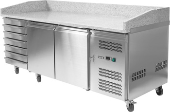 Hűtött pizzasütő előkészítő asztal 2 ajtóval, fiókokkal | YATO YG-05310