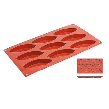 Szilikon csónak alakú sütőforma, 9 nyílással, 10x4,4 cm méretben, | CONTACTO 6649/100