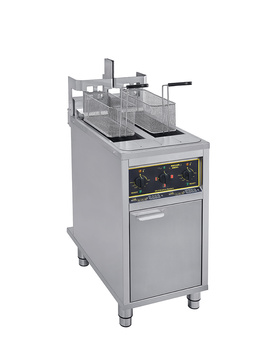 Elektromos, automata, 2 medencés olajsütő állvánnyal, 2x10 l, 12 kW, 400 V | ROLLER GRILL OFSL 20
