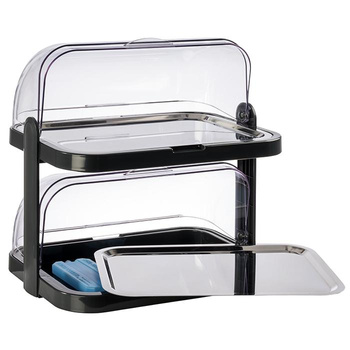 Büfé vitrin kétszintes DOPPELDECKER hűtőbetéttel, fekete, 44x32x44 cm | APS 9204