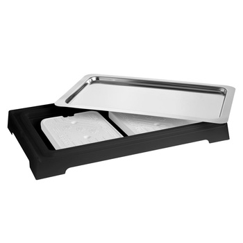 Büfé tálaló vitrin hűtőbetéttel, fedél nélkül TOP FRESH GN 1/1, fekete, 58.5x36.5x6 cm | APS 11505