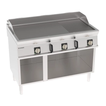 Elektromos grillsütő lap, 2/3 sima, 1/3 bordázott, nyitott alsóvázzal, 120 cm, 400V Tecno74 | TECNOINOX 716207