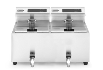 Elektromos olajsütő digitális panellel, leeresztőcsappal, 2x8 l, 2x3.5 kW | HENDI 207376