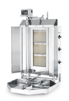 Gázüzemű kebabgrill Profi Line, 3 fűtőzóna, 40 kg kapacitás | HENDI 143087