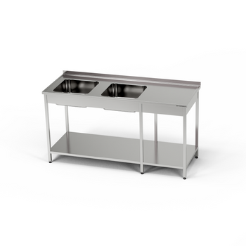 Rozsdamentes acél asztal 2 medencés mosogatóval 280x60x85 cm | FORGAST