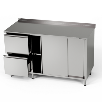 Rozsdamentes munkaasztal szekrénnyel és fiókblokkal 270x60x85 cm | FORGAST