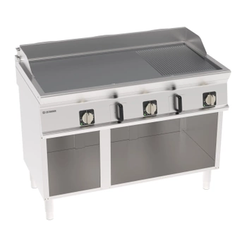 Elektromos grillezőlap, 2/3 sima, 1/3 bordázott, krómozott, csiszolt, nyitott alapon, 120 cm, 400V Tecno74 | TECNOINOX 716210
