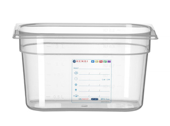 GN 1/4 tárolóedény, 15 cm mély, polipropilénből, HACCP | HENDI 880364