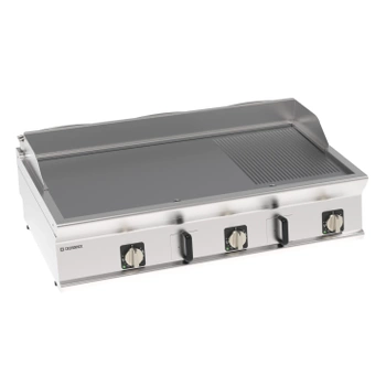 Elektromos grilllap, 2/3 sima, 1/3 bordázott, kefélt króm, 120 cm, 400V Tecno74 | TECNOINOX 716205