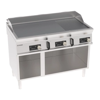 Elektromos grilllap, elektronikus vezérlés, 2/3 sima, 1/3 bordázott, krómozott, csiszolt, nyitott alapon, 120 cm, 400V Tecno74 | TECNOINOX 716250