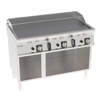 Grill lap gázüzemű, sima, krómozott, csiszolt, nyitott alsószekrénnyel, 120 cm | TECNOINOX 713162