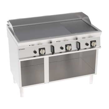 Gázüzemű grillezőlap 2/3 sima, 1/3 bordázott, krómozott, csiszolt, nyitott alépítménnyel 120 cm | TECNOINOX 713163